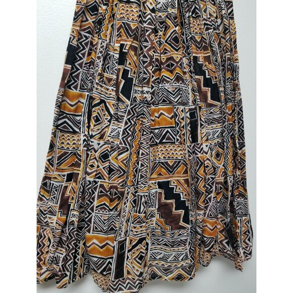Bechamel Pleated Modest Hippie Long Skirt Stretch Waist Size Med Ethnic Print - Picture 4 of 5